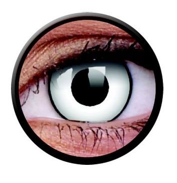 Zu sehen ist ein Auge in Nahaufnahme mit silbern-weißer Linse